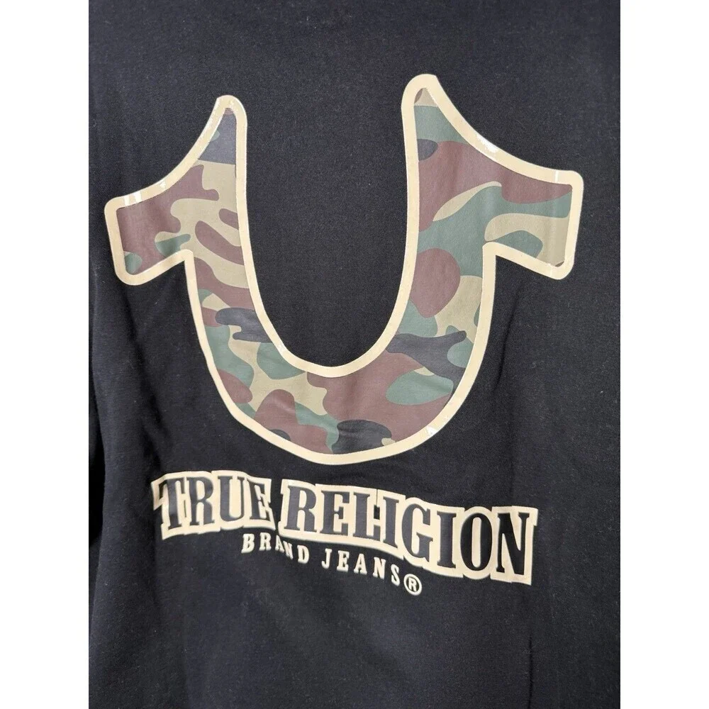 TRUE RELIGION MEN'S HOODIE BLACK W/CAMO LOGO SIZE Medium NEW $124